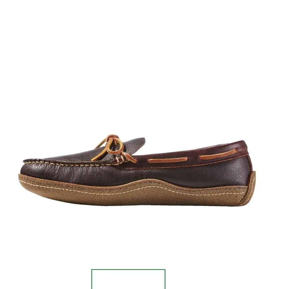 L.L. Bean Men's Brown Leather Loafers Handsewn Slippers, Flannel-Lined brand new